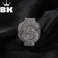 THE BLING KING Icy Dollar Sign Ring For Men Full Micro Paved 5A+ Cubic Zirconia Money Charm Punk Rock Finger Accessories Rapper