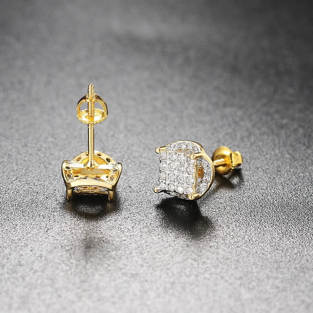 Iced Out Thread Stud Earrings — Gold