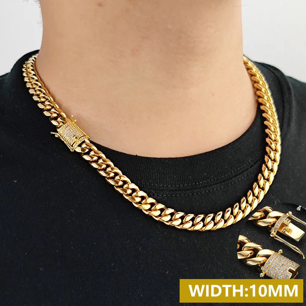 Iced Out Cuban Chain Necklace Stainless Steel Miami