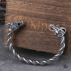 Gray Color Stainless Steel Nordic Viking Norse Dragon Bracelet Men Wristband Cuff Bracelets with Viking Wooden Box