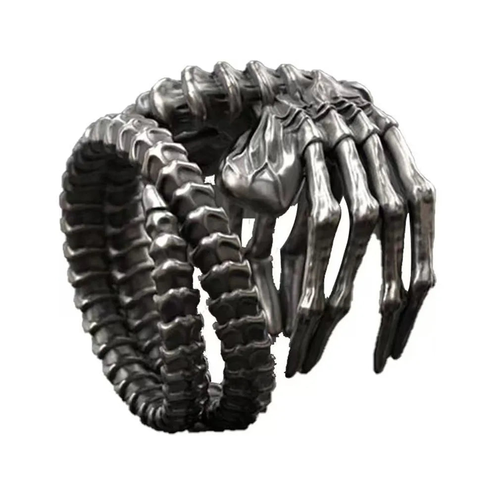 Alien Skeleton Men'S Punk Motorcycle Style Bold Skull Claw Ring Exaggerated Trendy Finger Accessory