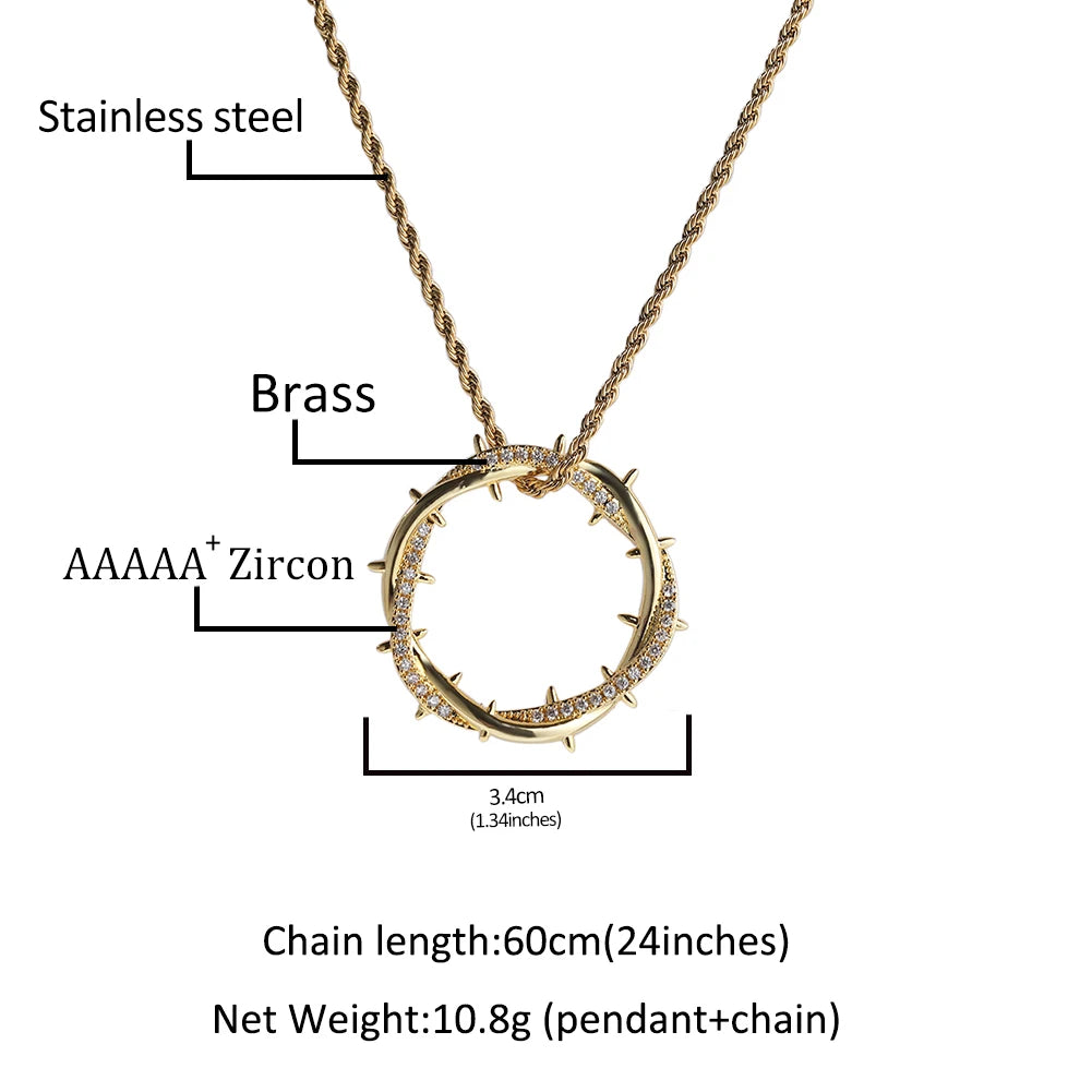 UWIN Crown of Thorns Pendant Necklace Iced Out Möbiusband Hoop Pendants for Gift Fashion Jewelry