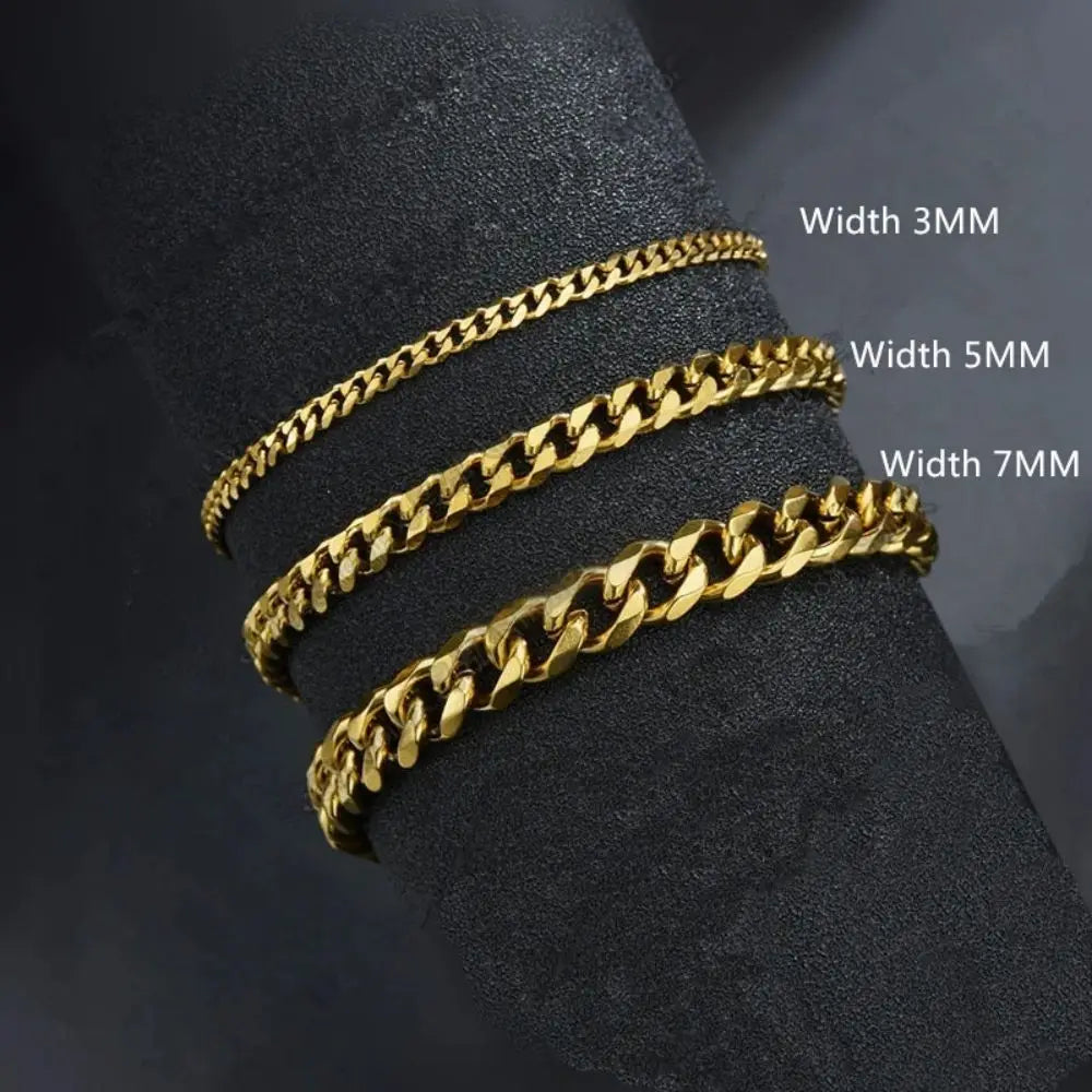21cm Hot Trendy Cuban Chain Men Bracelet Classic Stainless Steel 3 5 7mm Width Chain Bracelet For Men Women Jewelry