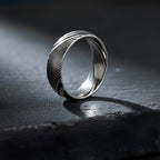 Damascus Steel CZ Band Ring — Stainless Steel