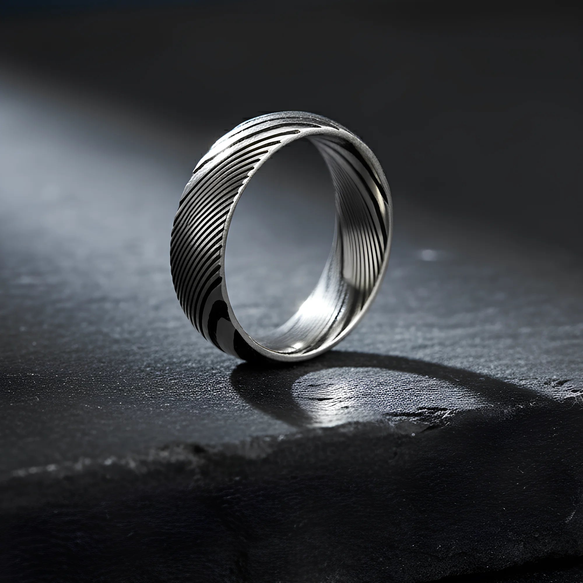 Damascus Steel CZ Band Ring — Stainless Steel