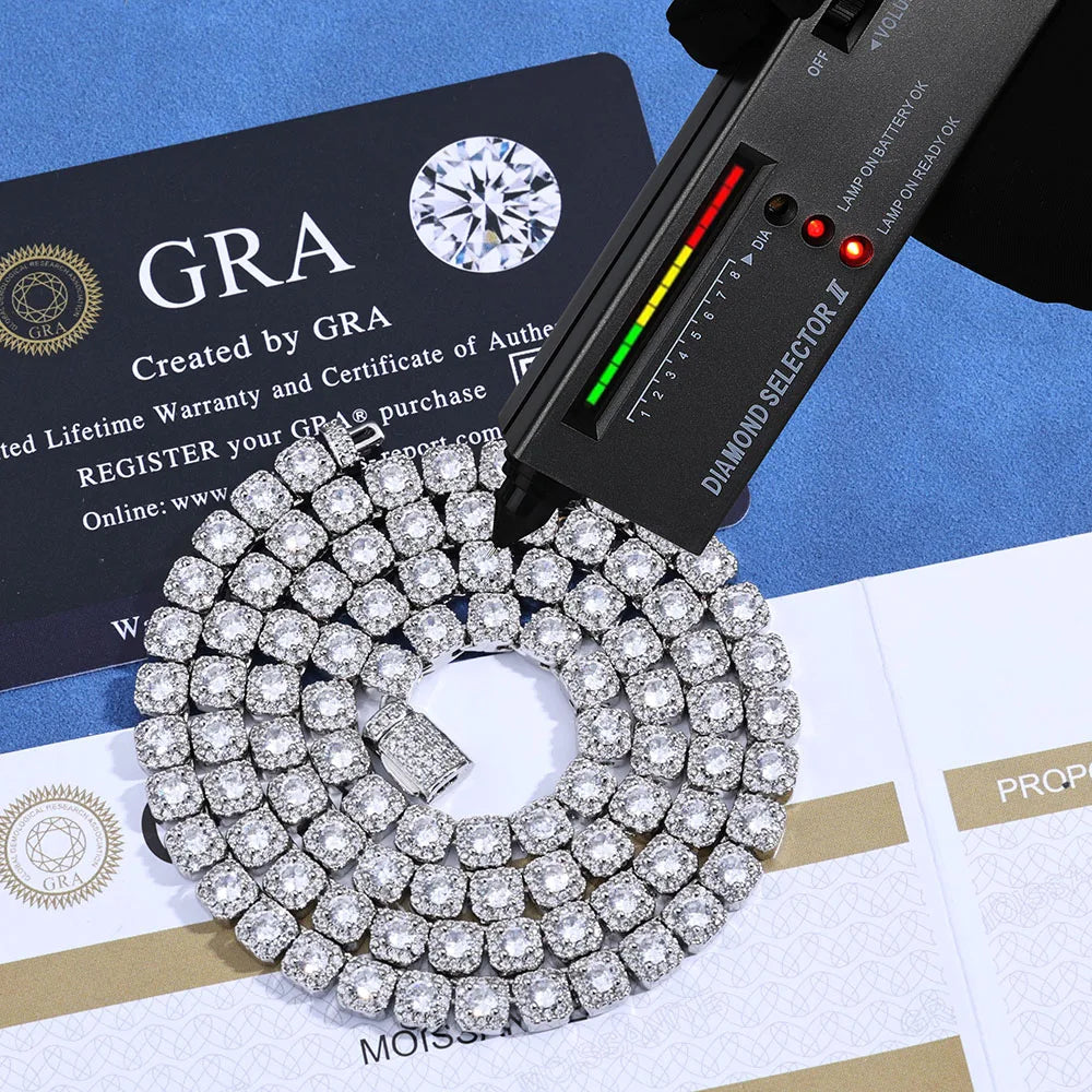 Fine 5mm Bling VVS1 Moissanite Tennis Necklace Iced out Brass Fashionable Hip Hop Style Men Women Bracelet With GRA Certificate