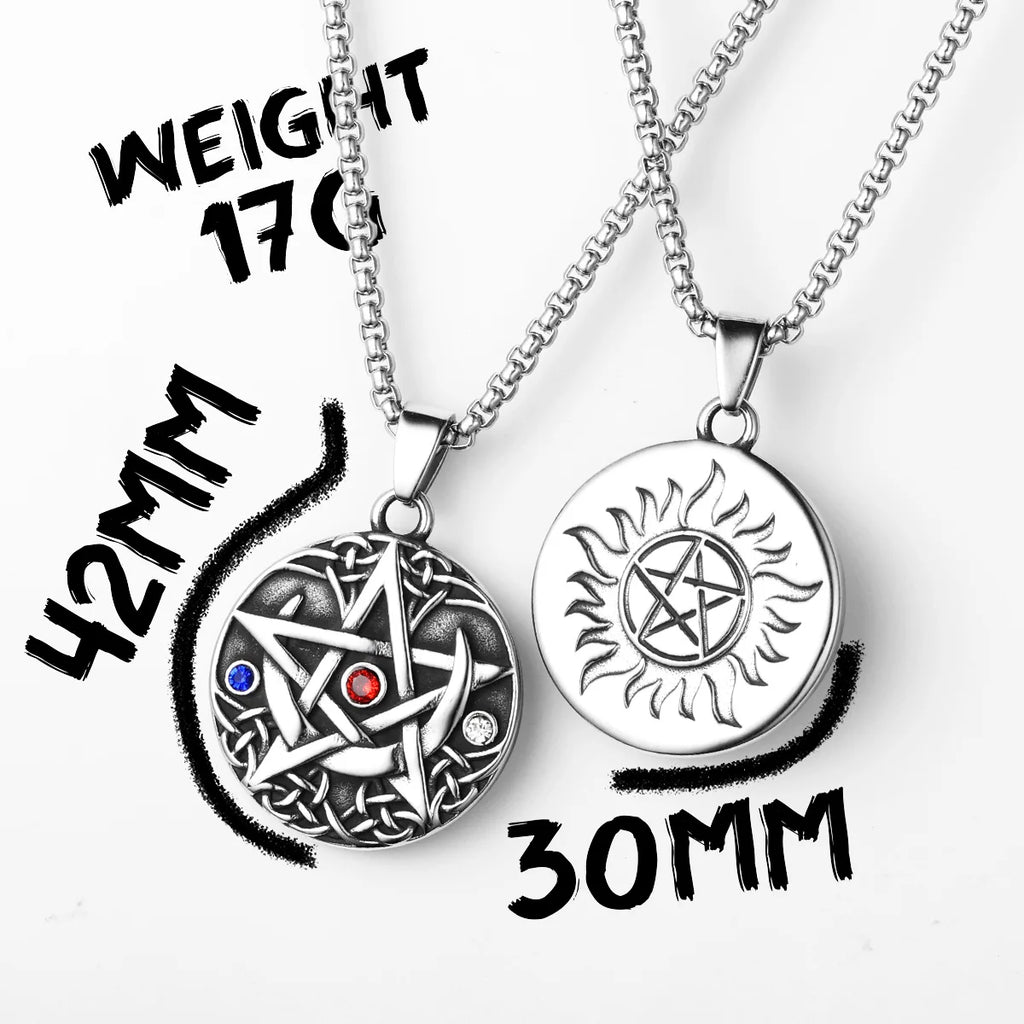 Star Moon Pendant Necklace Stainless Steel Vintage