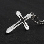 Catholic Jesus Cross Stainless Steel Pendant Necklace for Men Women Vintage Christian Prayer Jewelry