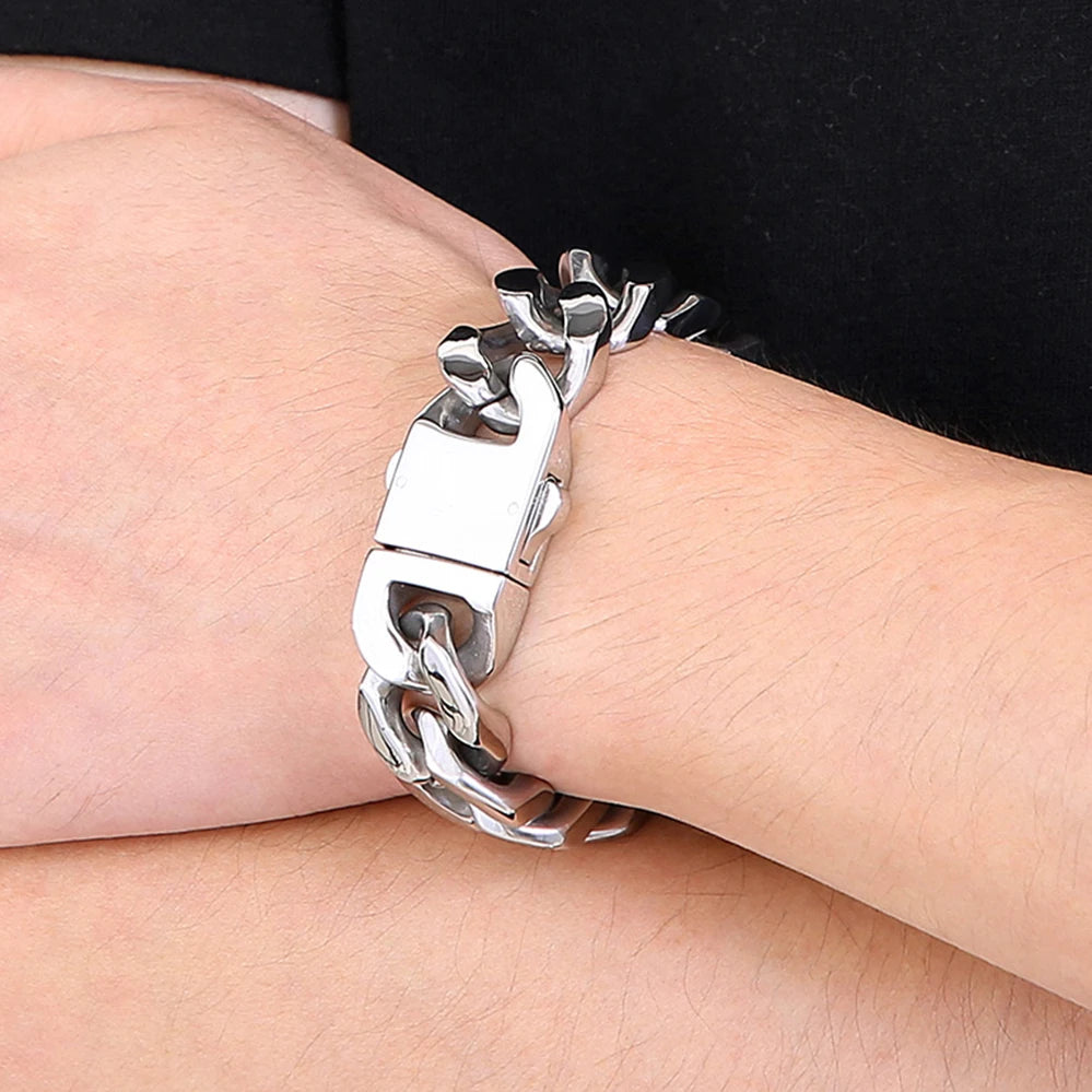 Massive Black Chunky Curb Cuban Chain Bracelet for Man Polished Stainless Steel Durable Jewelry Gifts for Men Trendy