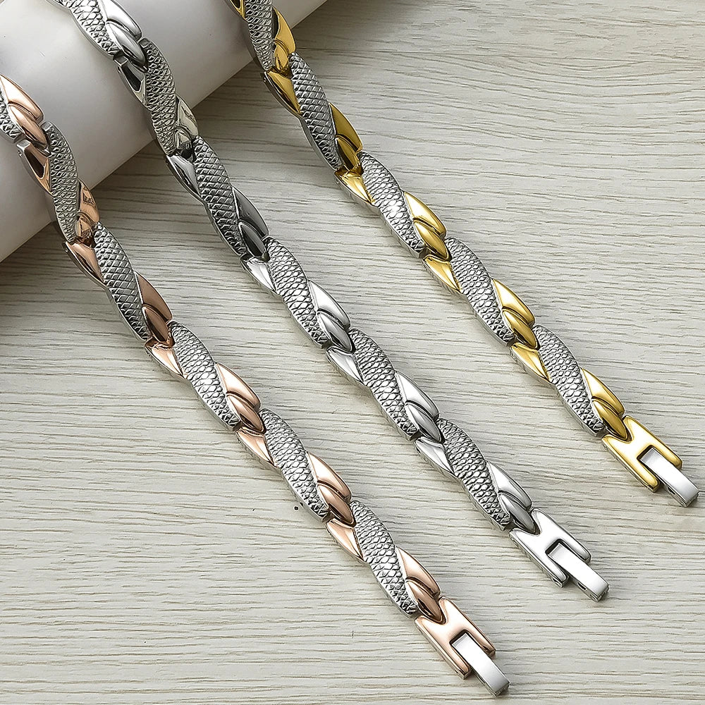 Cool Magnetic Therapy Bracelet for Man Women Waterproof Stainless Steel Snake Pattern Chain Bracelets Health Care Men's