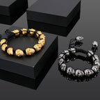Handmade Braided Man Bracelet Skull Beads On Hand Bands Bracelets for Men Punk Gothic Stainless Steel Men's Jewelry