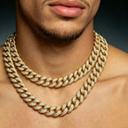 HNSP Miami Cuban Link Iced Out Chain Necklace For Men - Heavy Duty Curb Bling Hip Hop Chains Jewelry 13MM Wide