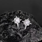 Black CZ Star Stud Earrings with Clear Crystal — Black-Tone