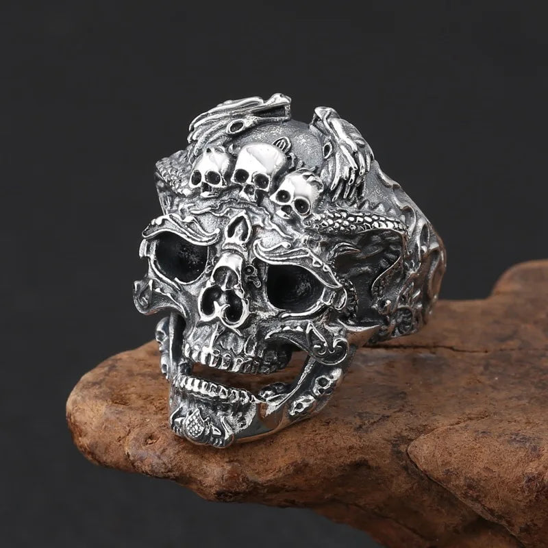 Skull Steel Ring Retro Three Mouth Street