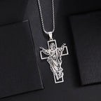 Vintage Christian Jesus Cross Stainless Steel Pendant Little Angel Prayer Necklace Men Women Faith Amulet Jewelry