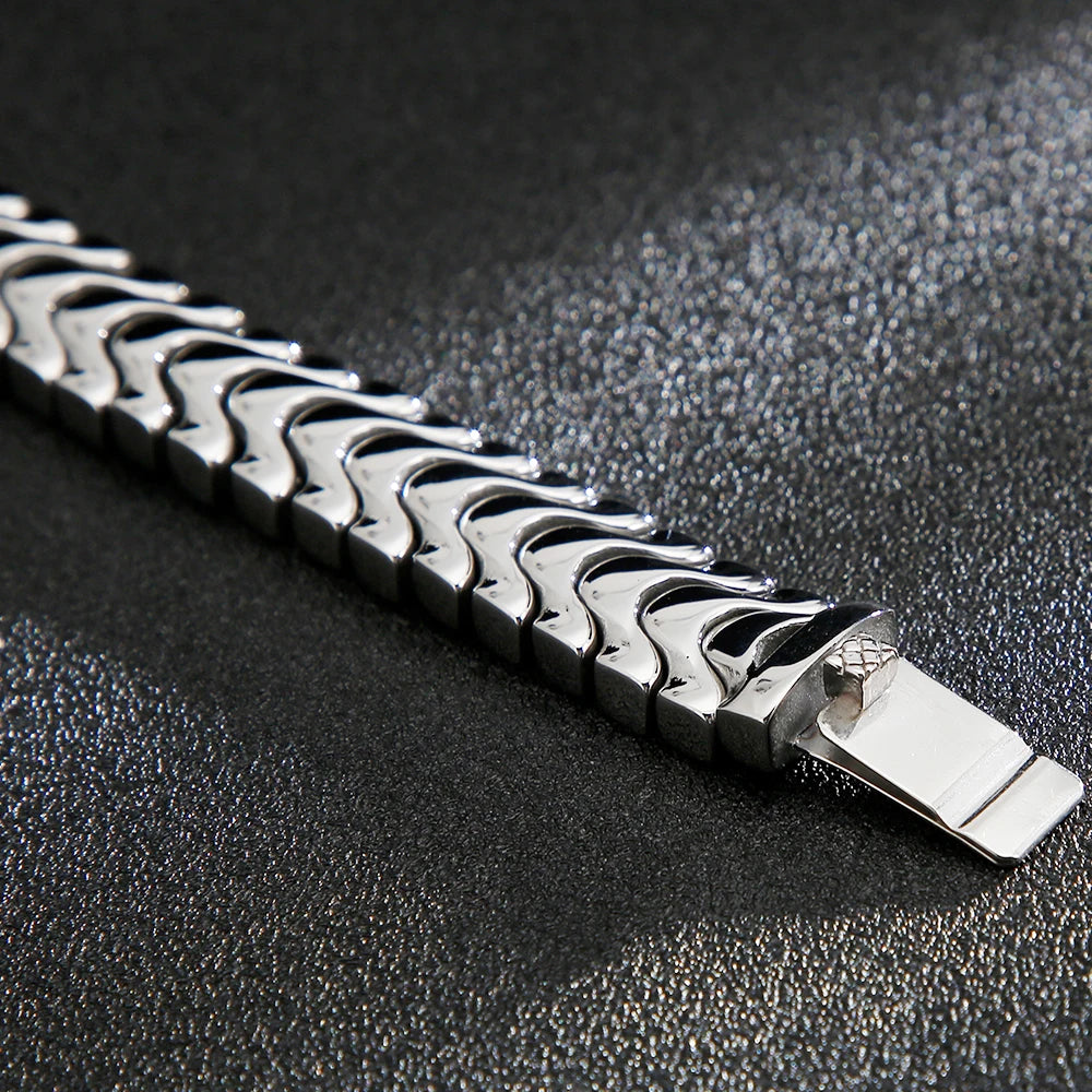 High Polished Shiny Stainless Steel Chain Bracelet for Man Luxury Birthday Jewelry Gifts for Him Dad Logo/Name Engraved