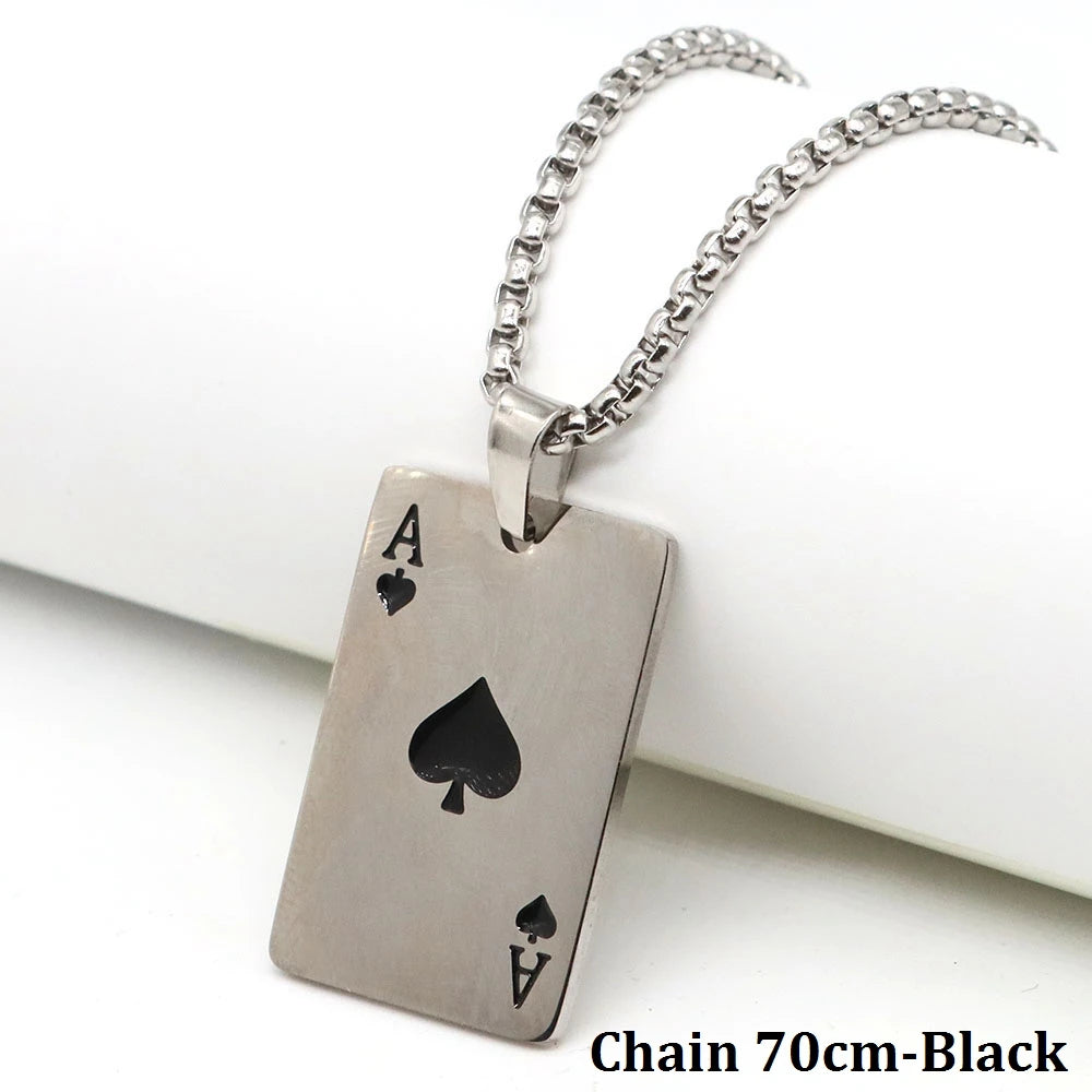 Statement Ace of Spades Poker Card Necklace — Stainless Steel