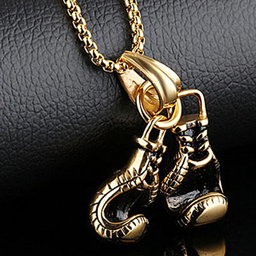 Vintage Boxing Gloves Pendant Necklace For Men Punk Hip Hop Style Gold Color Titanium Steel Chain Fashion Women Jewelry