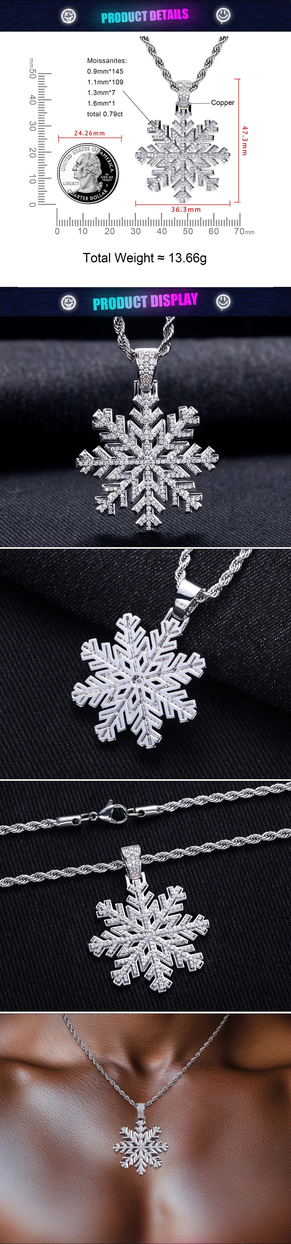 Iced Out Snowflake Pendant — 14K Gold
