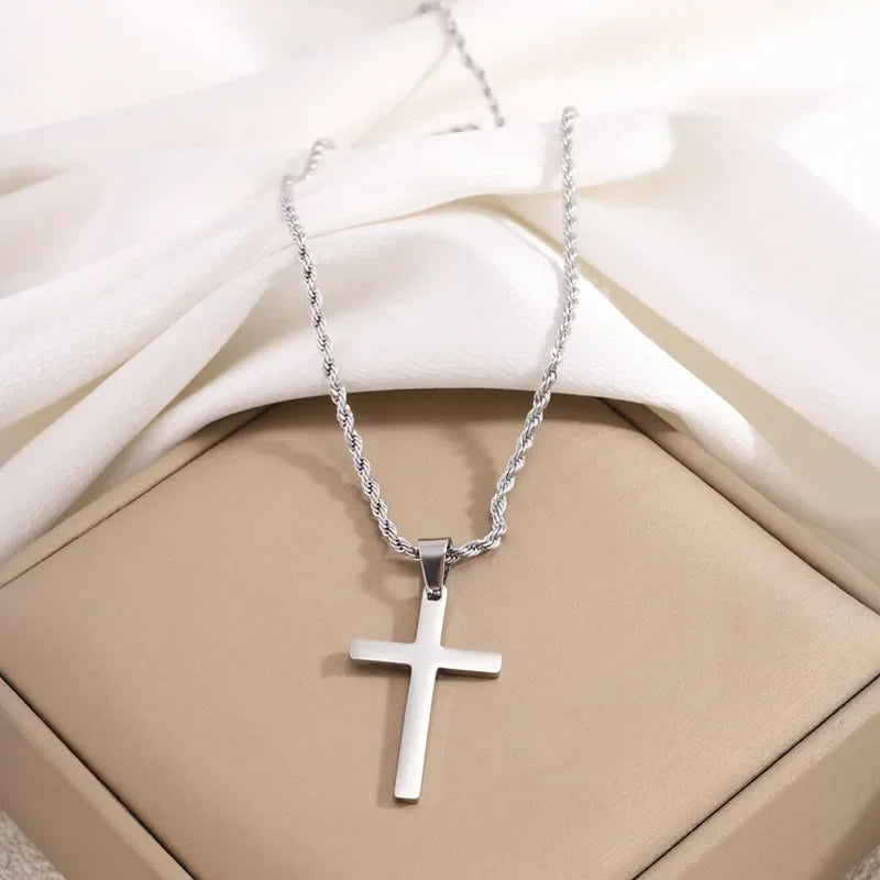 Collier Homme Spiritual Necklace - Male Minimalism Stainless Steel Jesus Cross Collar for Men Collar Hombre Jewelry Crosses