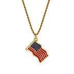 Gold US Flag Pendant Necklace Stainless Steel