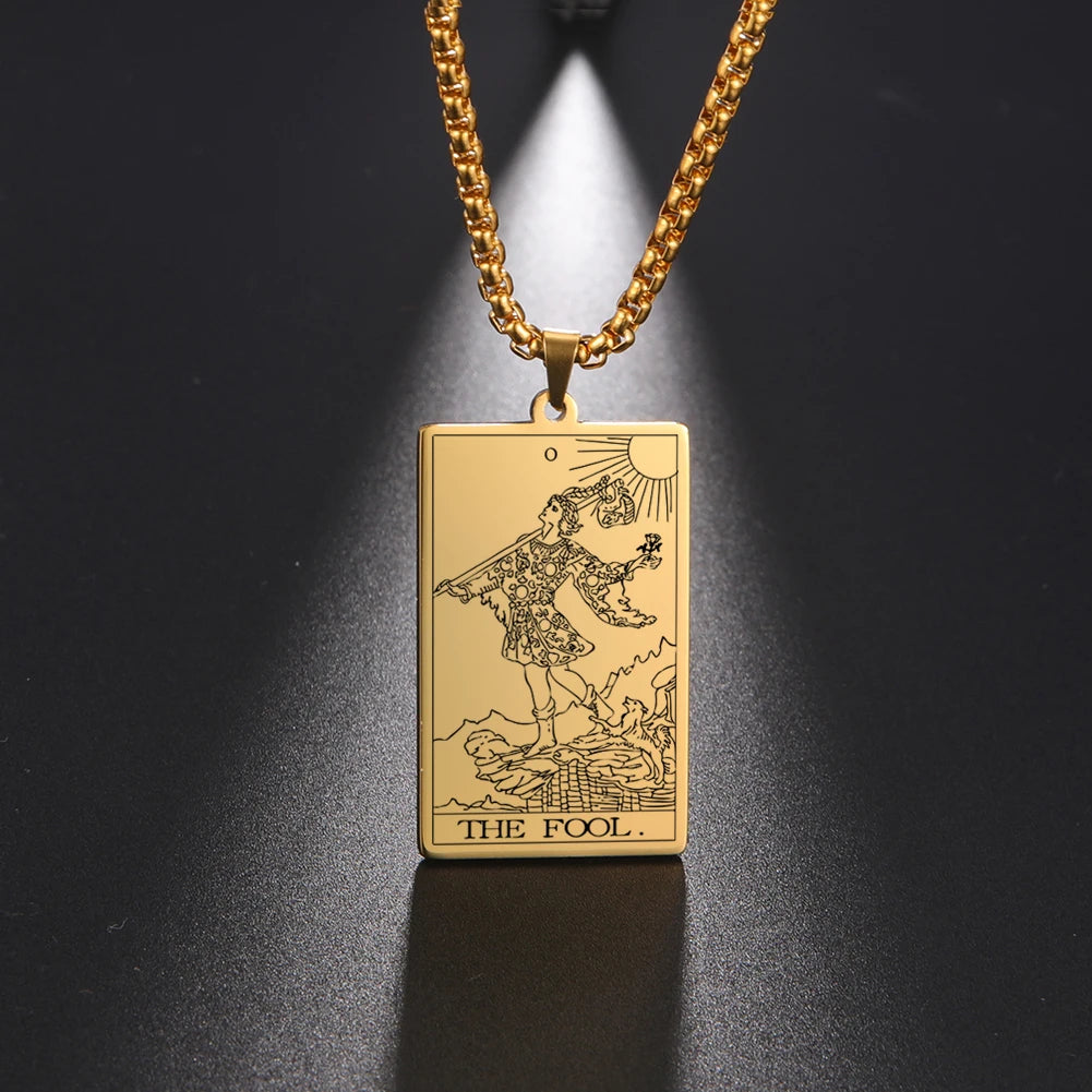 Dawapara The Major Arcana Tarot Cards Vintage Amulet Pendant Necklaces Box Chain Men Jewelry Stainless Steel Golden