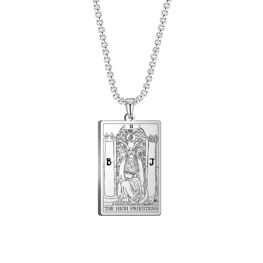Dawapara The Major Arcana Tarot Cards Vintage Amulet Pendant Necklaces Box Chain Men Jewelry Stainless Steel Golden
