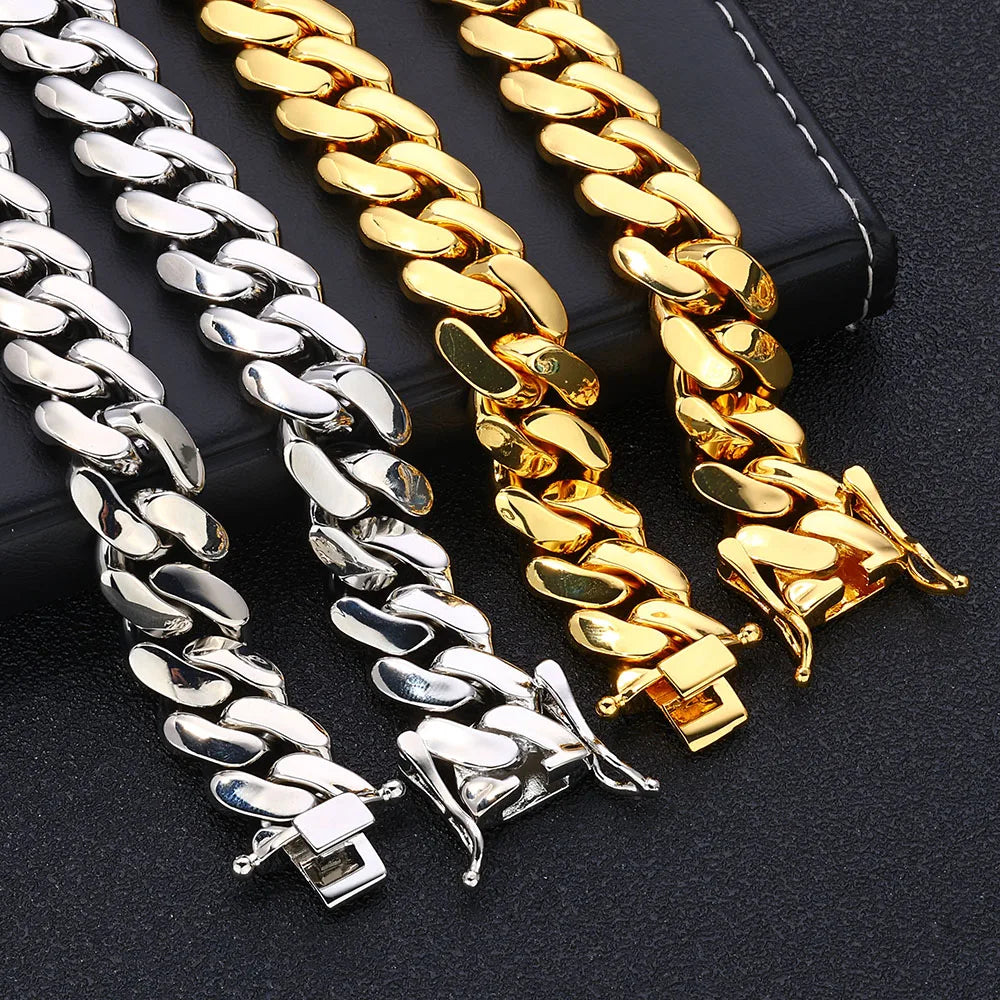 HHIOK 22mm Thick Cuban Link Necklace Iced Out Exquisite Brass High Polished Hip Hop Jewelry For Men and Women