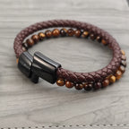 Natural Yellow Tights Eye Stone Beaded Bracelet for Men Vintage Charm Stainless Steel Magnetic Clasp Wrap Bangle Jewelry Gift