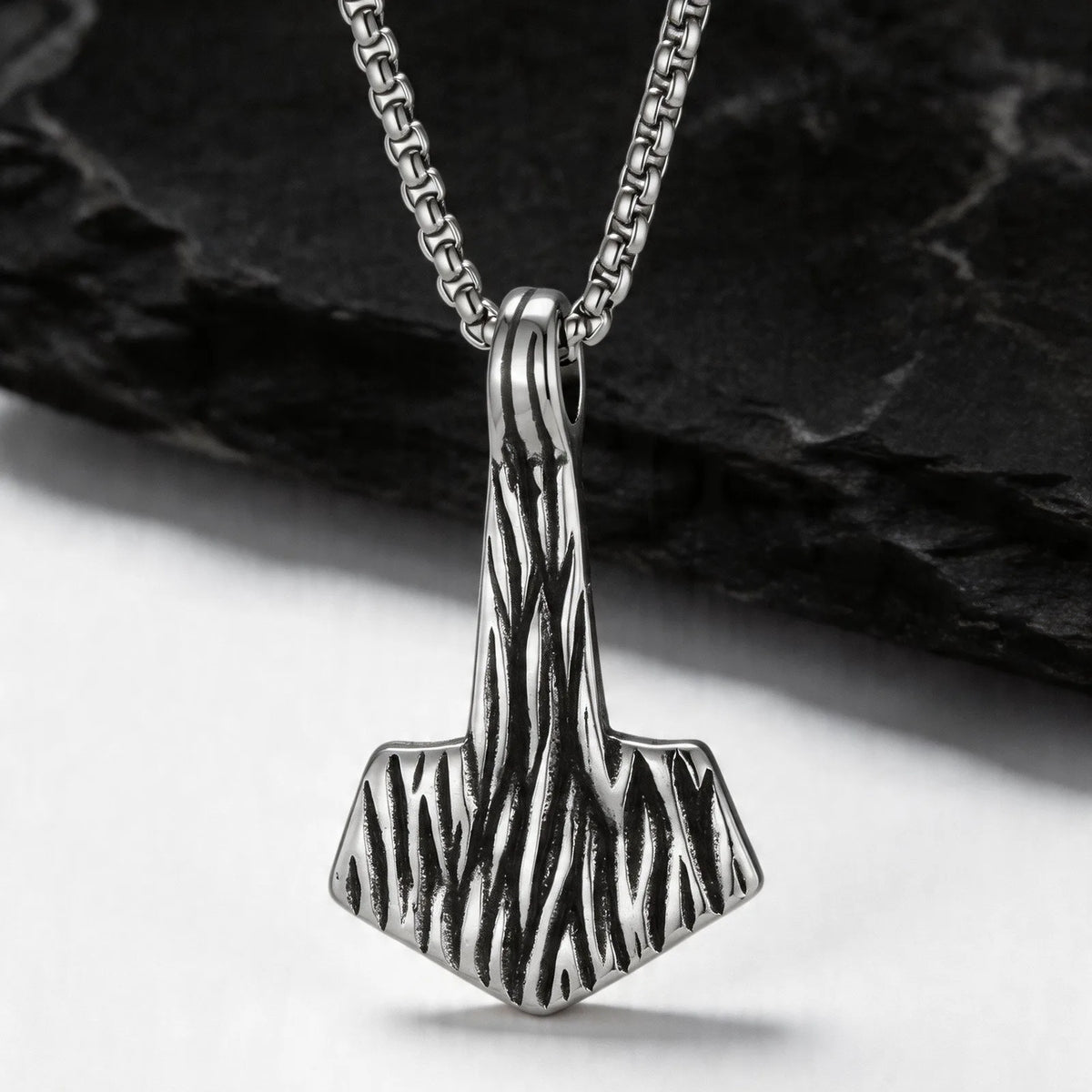 Viking Mjolnir Thor's Hammer Pendant Necklace — Stainless Steel