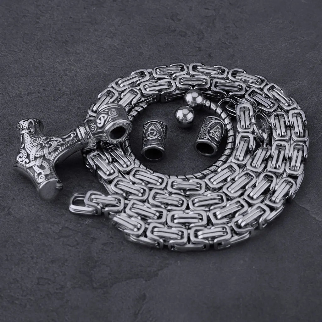 Popular Stainless Steel Thor's Hammer Set Pendant Necklace Nordic Viking Men's Birthday Gift Jewelry Accessories