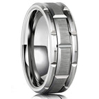 Brushed Double Groove Wedding Band Ring 8mm — Stainless Steel