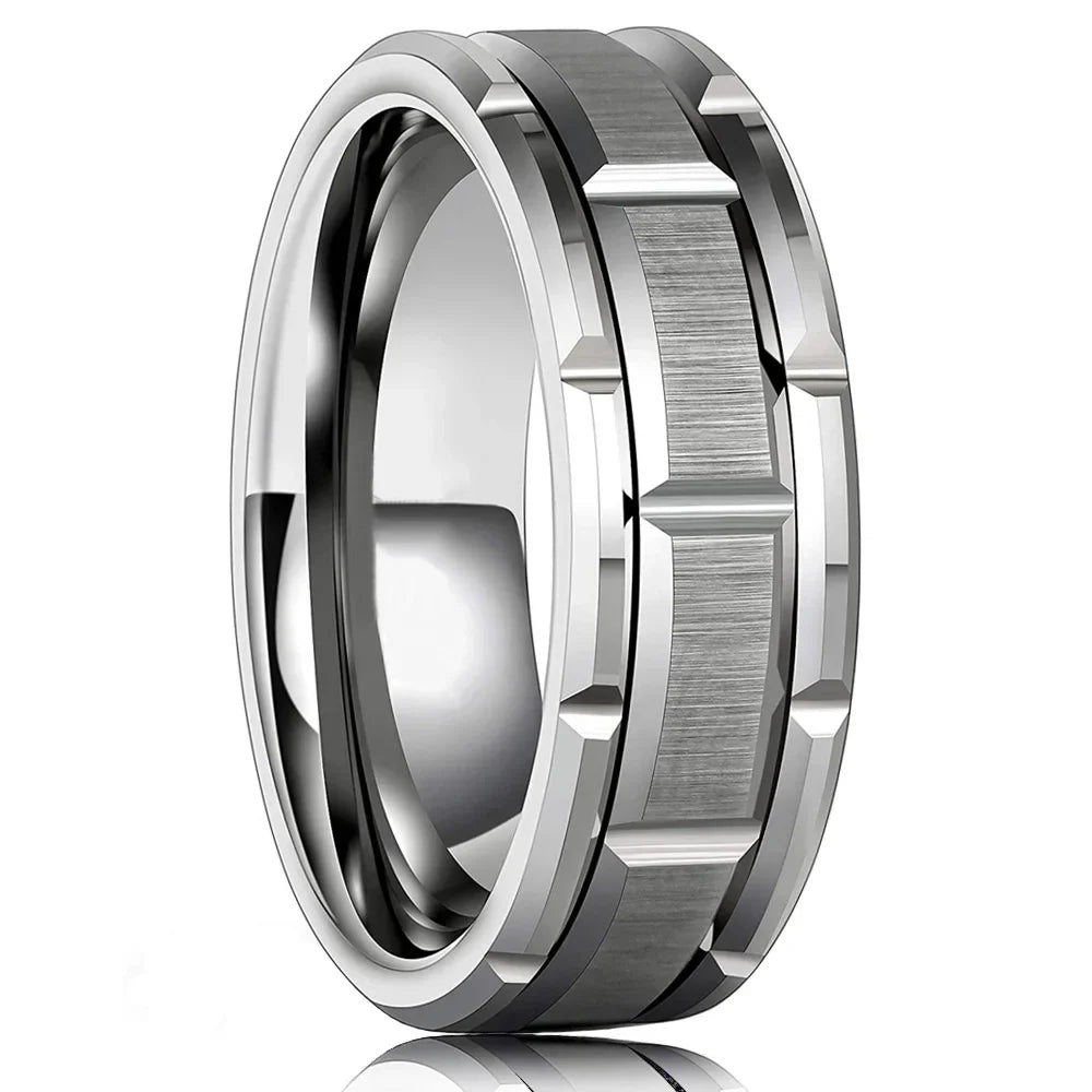 Brushed Double Groove Wedding Band Ring 8mm — Stainless Steel