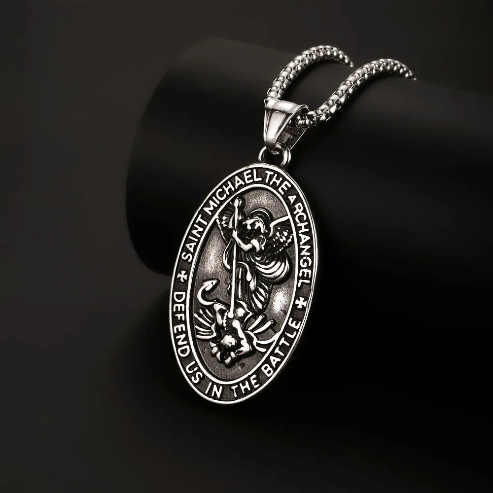 1PC Fadeless Stainless Steel Archangel Saint Michael Pendant Necklace for Men Christian Protection Amulet Necklace Man