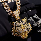 Iced Out Tiger Head Cuban Pendant — Gold
