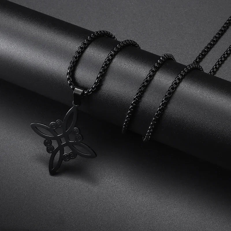 Witch Knot Necklace Celtic Knot Pendant Stainless Steel Amulet Triskelion Ankh Cross Pentagon Jewelry Birthday Gift for Women