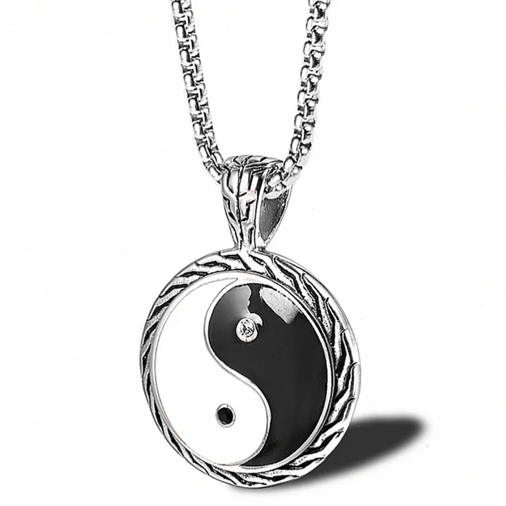 Stainless Steel Yin Yang Taichi Pendant Necklace Fashion Chinese Taoism Jewelry Man Gift For Him With Chain
