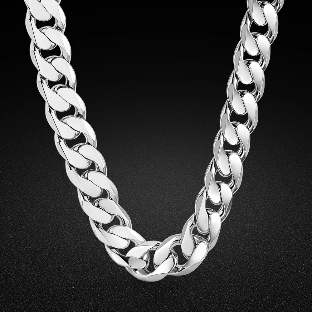 Chunky Miami Cuban Link Chain Necklace for Men 12mm — Silver-Tone