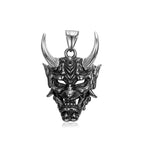 Long Horn Demon Mask Pendant — Stainless Steel