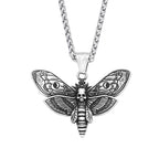 Death Head Moth Skull Pendant Necklace For Men Stainless Steel Gothic Punk Jewelry Halloween Animal Theme Collar Chain Gifts