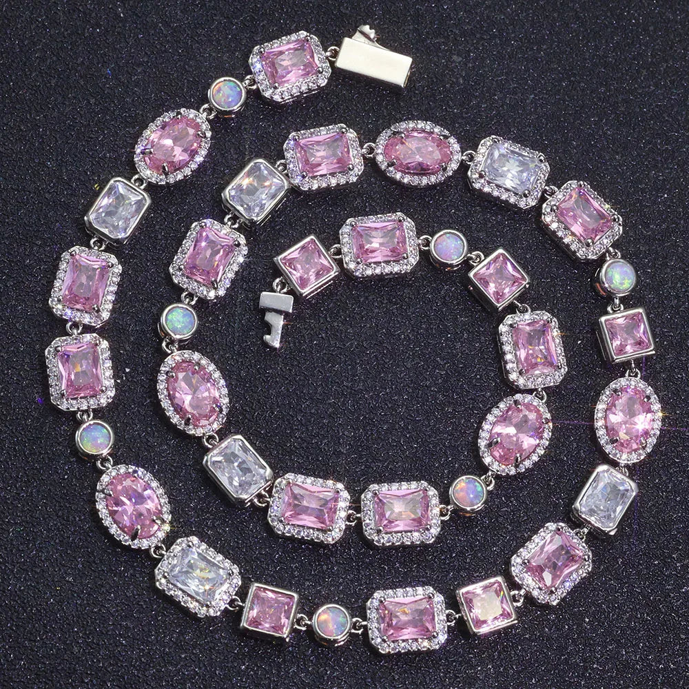 Two-Tone Iced Out Chain Necklace Opal Pink CZ