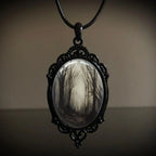 Gothic Crow Black Forest Charm Necklace Fashion Witch Jewelry Gift Pagan Cross Black Cat Skull Glass Pendant Necklace