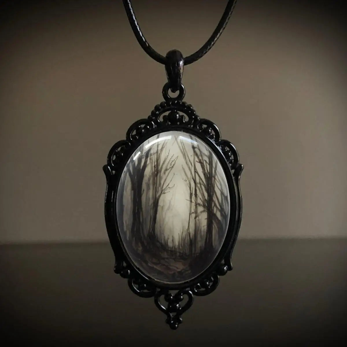 Gothic Crow Black Forest Charm Necklace Fashion Witch Jewelry Gift Pagan Cross Black Cat Skull Glass Pendant Necklace