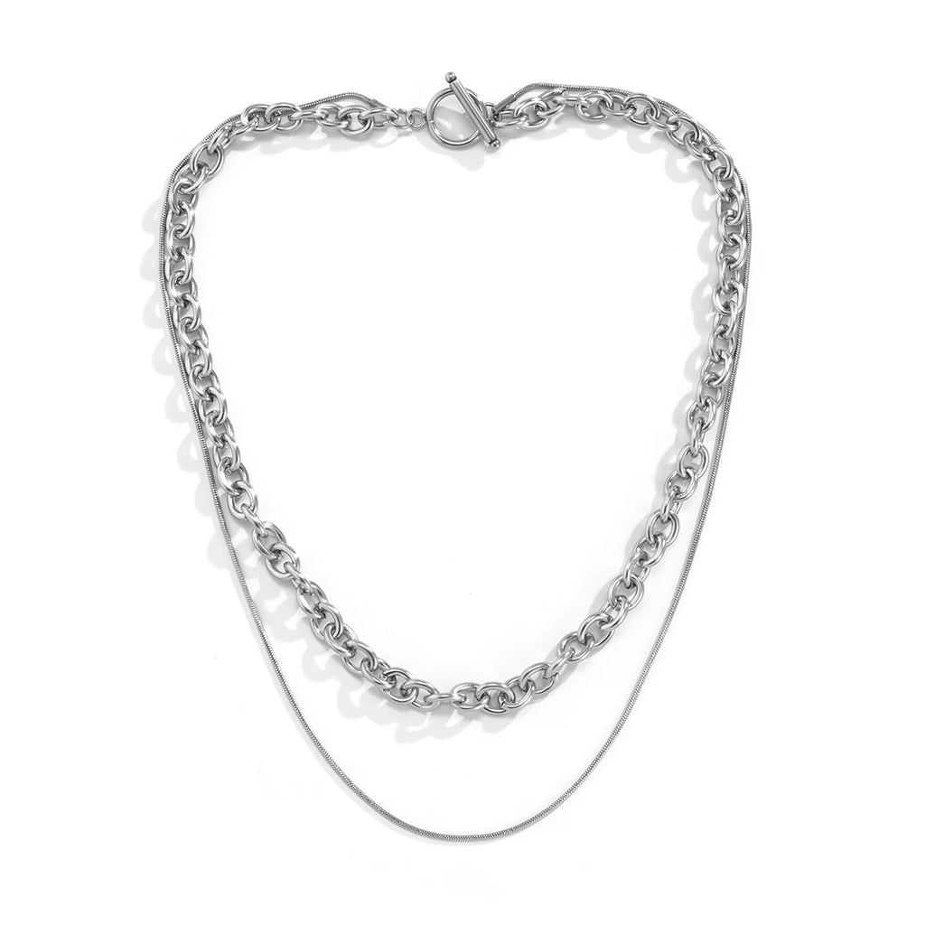 Punk Layered Stainless Steel Chain Necklace for Men Hip Hop OT Buckle Choker Necklace for Women 2022 Fashion Collar Trendy Gifts