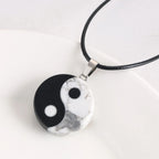 Black White Natural Obsidian Pendant Necklaces Taoism Charms Yin Yang Tai Chi Semi-precious Stone Round Bagua Jewelry