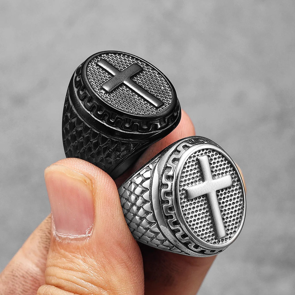 Christian Cross Black Religon Men Rings Stainless Steel Punk Cool Stuff Fashion Accessories Jewelry For Women Gift