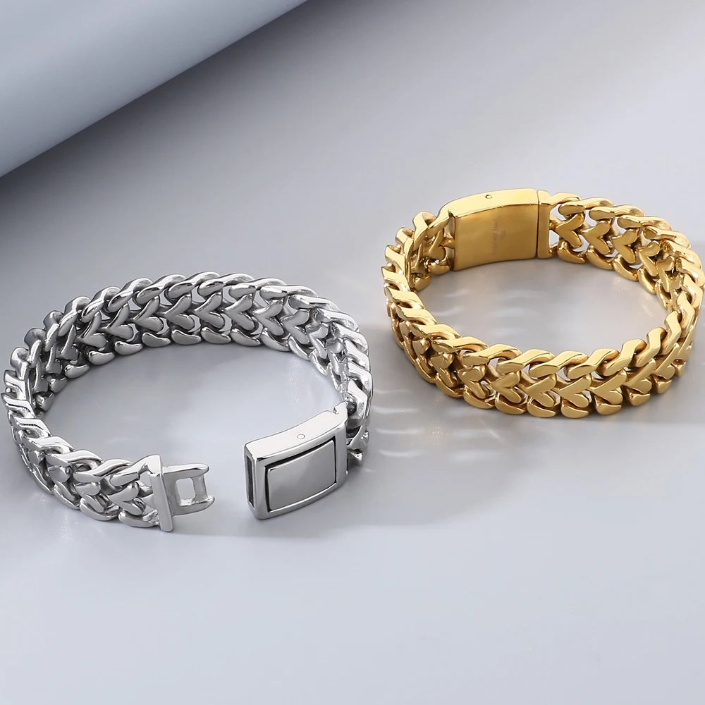 Men Bracelet for Man Gold Color Stainless Steel 16MM Width Heart Shape Chain Bracelets Men's On Hand Wrist Jewelry