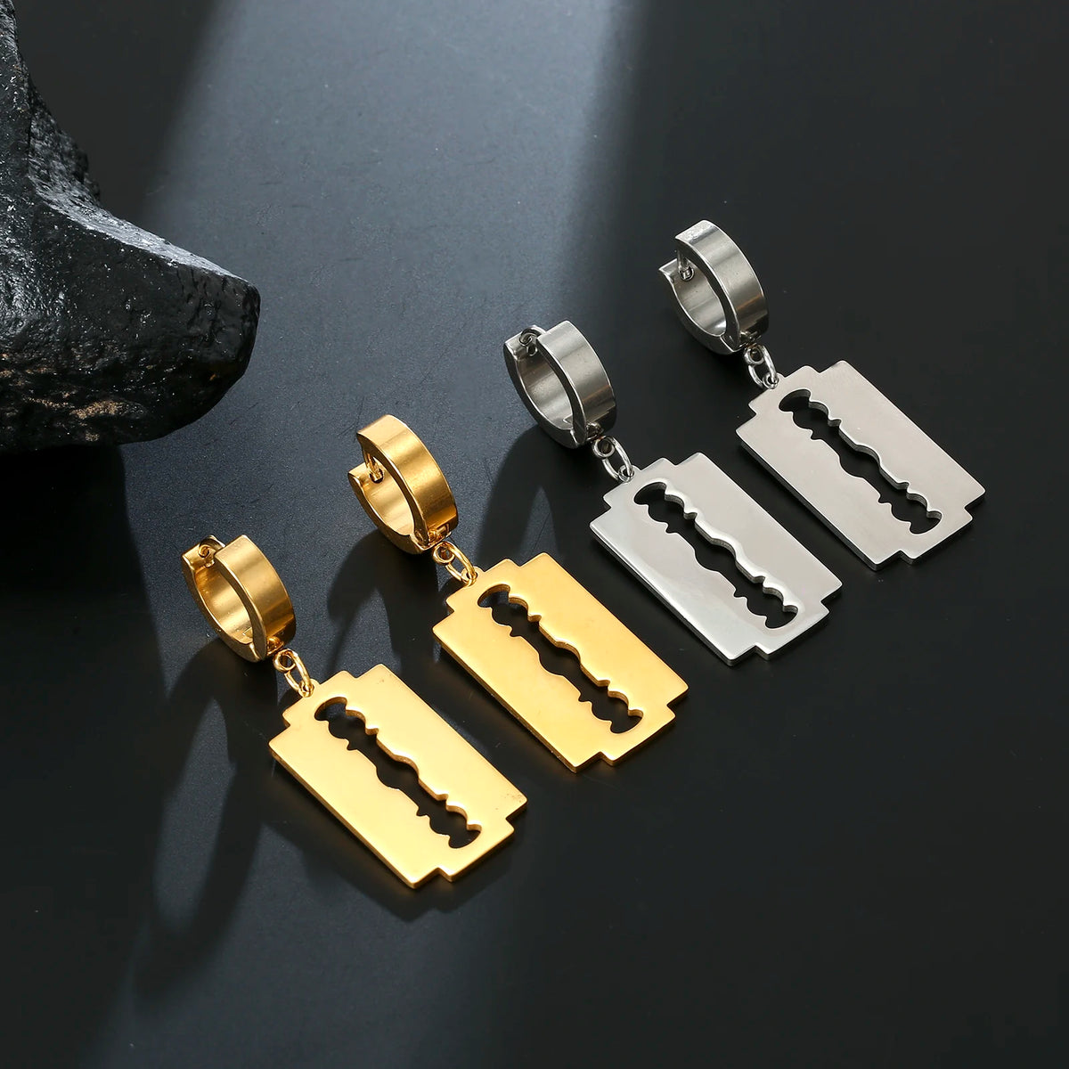 My Shape Punk Blade Razor Hoop Earrings for Men  Women Stainless Steel Circle Drop Earring Ear Clip Fashion Party Jewelry