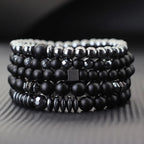 Black-Tone Beaded Bracelet Set — 6mm 8mm Wrap