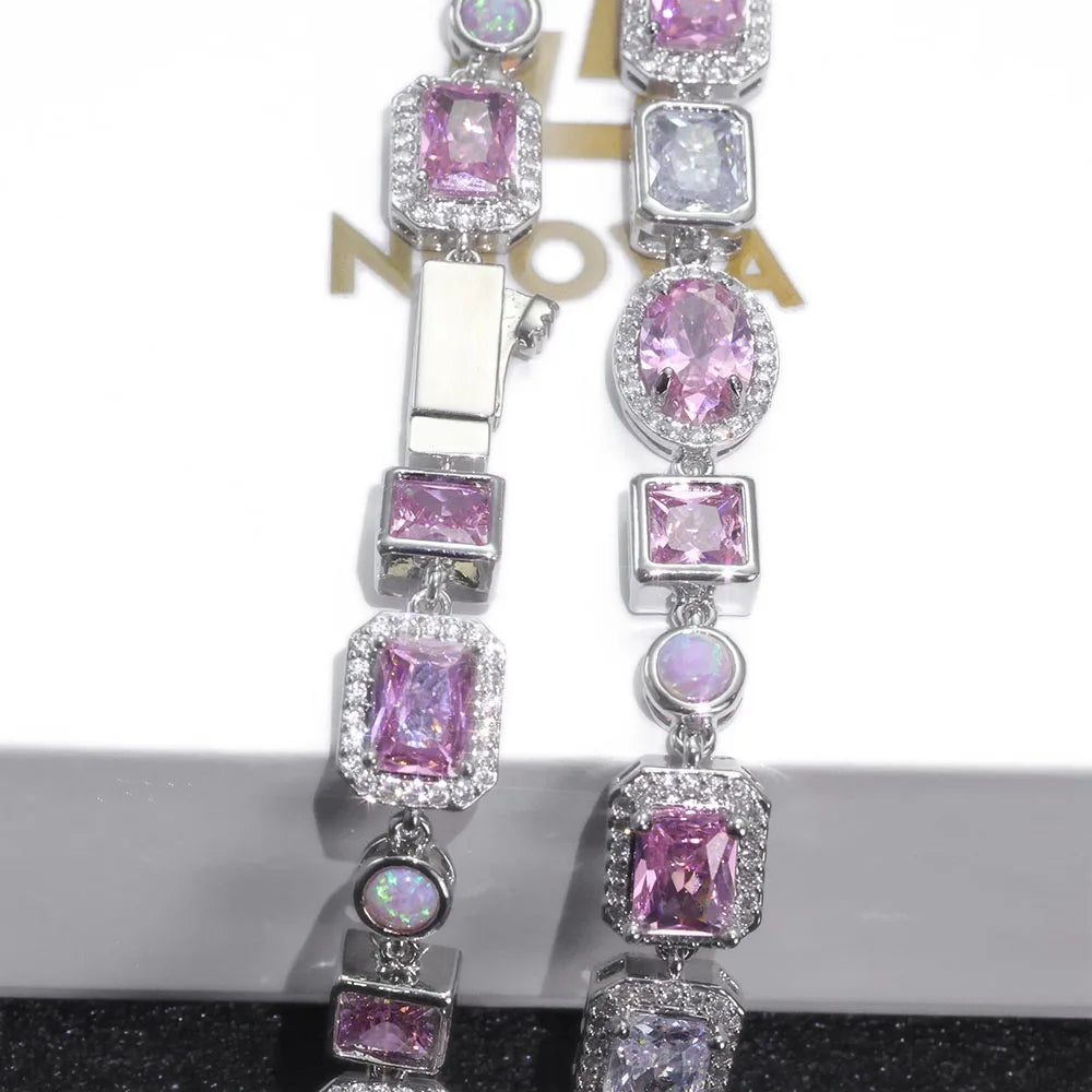 Two-Tone Iced Out Chain Necklace Opal Pink CZ